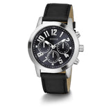 Guess Silver Tone Multi-function Black Leather Men's Watch GW0709G1