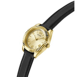 Guess Ladies Black Gold Tone Analog Leather Watch GW0761L1