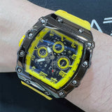 Chronograph Yellow Silicone Strap Men Watch H2-9179G-BK-YW