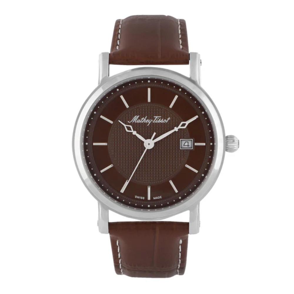 Mathey-Tissot City Leather Collection Sapphire Crystal 42mm Stainless Steel Men's Watch