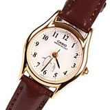 Casio General White Dial Brown Leather Strap Women Watch LTP-1094Q-7B6RDF-P