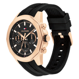 TOMMY HILFIGER LARS ROSE-GOLD PLATED BLACK SILICONE STRAP WATCH 1710650