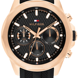 TOMMY HILFIGER LARS ROSE-GOLD PLATED BLACK SILICONE STRAP WATCH 1710650