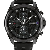 TOMMY HILFIGER JAX MENS ALL BLACK LEATHER STRAP WATCH 1710654