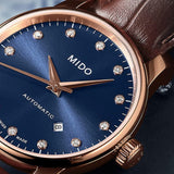 Mido Baroncelli Blue Dial Brown Leather Strap Women Watch M76003658