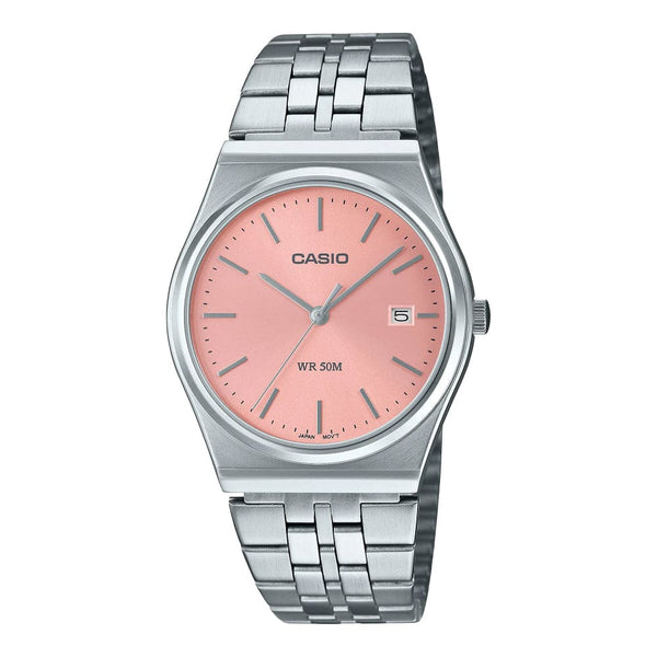 Casio General Pink Dial Silver Stainless Steel Strap Women Watch MTP-B145D-4AVDF