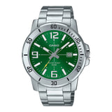 Casio General Green Dial Date Display Stainless Steel Men's Watch MTP-VD01D-3BVUDF