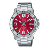 Casio General Red Dial Date Display Stainless Steel Men's Watch MTP-VD01D-4BVUDF