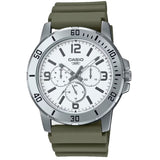 Casio Standard Chronograph White Dial Green Resin Strap Men Watch MTP-VD300-3BUDF