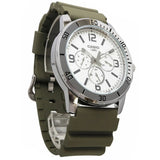 Casio Standard Chronograph White Dial Green Resin Strap Men Watch MTP-VD300-3BUDF