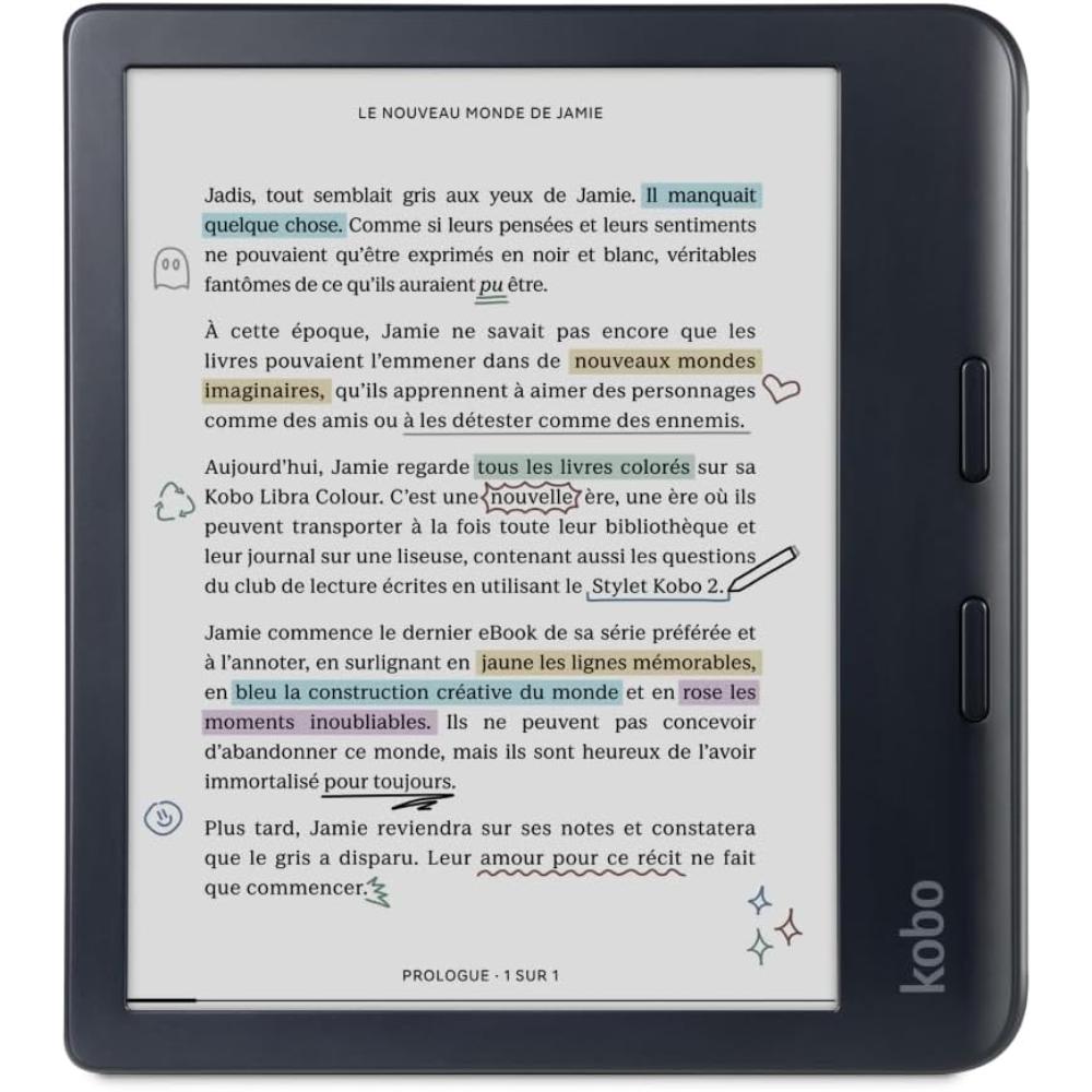 Rakuten Kobo Libra Colour Black 7 inch E-Reader with Kaleido 3 Display ...