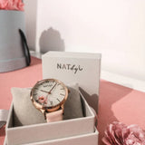 Natbyj Dazzle Light Pink Leather Strap Women Watch NAT0207