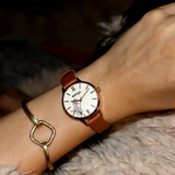 Natbyj Dream White Dial Brown Leather Strap Women Watch NAT0305