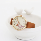 Natbyj Dream White Dial Brown Leather Strap Women Watch NAT0305