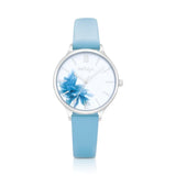 Natbyj Blossom White Dial Blue Leather Strap Women Watch NAT1003