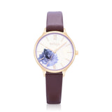 Natbyj Blossom White Dial Dark Brown Leather Strap Women Watch NAT1005