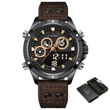 Naviforce Digital-Analogue Brown Leather Strap Men Watch NF9224 B/B/D.BN