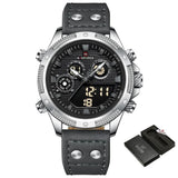 Naviforce Digital-Analogue Grey Leather Strap Men Watch NF9224 S/B/GY