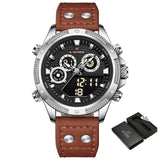 Naviforce Digital-Analogue Brown Leather Strap Men Watch NF9224 S/B/O.BN