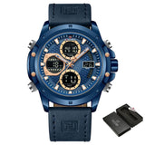 Naviforce Digital-Analogue Blue Leather Strap Men Watch NF9225 BE/BE/BE