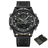 Naviforce Digital-Analogue Black Leather Strap Men Watch NF9225 B/GY/B