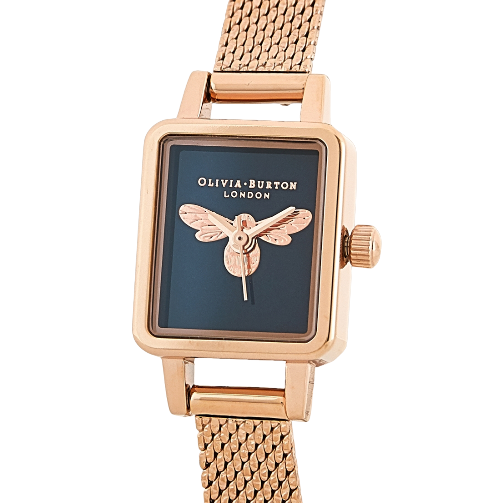 Olivia Burton Blue Dial Rose Gold Milanese Strap Women Watch