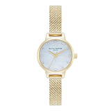 Olivia Burton White & Gold Mesh Watch & Interlink & Pearl Bracelet Gift Set OBGSET167