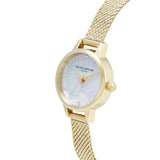 Olivia Burton White & Gold Mesh Watch & Interlink & Pearl Bracelet Gift Set OBGSET167