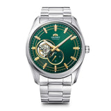 Orient Semi Skeleton Green Dial Stainless Steel Strap Men Watch RA-AR0008E10B