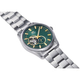 Orient Semi Skeleton Green Dial Stainless Steel Strap Men Watch RA-AR0008E10B