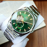 Orient Semi Skeleton Green Dial Stainless Steel Strap Men Watch RA-AR0008E10B