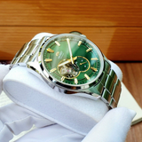 Orient Semi Skeleton Green Dial Stainless Steel Strap Men Watch RA-AR0008E10B