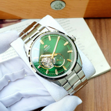 Orient Semi Skeleton Green Dial Stainless Steel Strap Men Watch RA-AR0008E10B