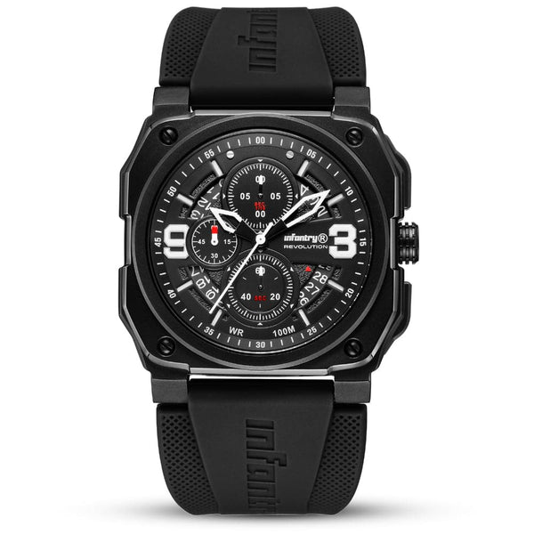 Infantry Revolution Series The Chrono Black Silicone Strap Men Watch REVO-CHR-01-V3