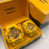 Casio G-Shock & Baby-G Pair Model Digital-Analogue Yellow Resin Strap Watch SLV-22A-9A-P