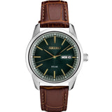 Seiko Solar Green Dial Brown Leather Strap Men Watch SNE529P1P