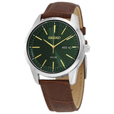 Seiko Solar Green Dial Brown Leather Strap Men Watch SNE529P1P