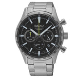 Seiko Chronograph Black Dial Silver Stainless Steel Strap Men Watch SSB413P1P