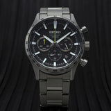 Seiko Chronograph Black Dial Silver Stainless Steel Strap Men Watch SSB413P1P