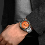 Seiko 5 GMT Orange Dial Silver Stainless Steel Strap Men Watch SSK005K1P