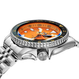 Seiko 5 GMT Orange Dial Silver Stainless Steel Strap Men Watch SSK005K1P