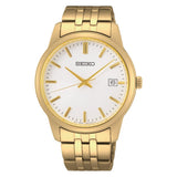 Seiko White Dial Gold Stainless Steel Strap Men Watch SUR404P1