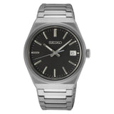 Seiko Black Dial Silver Stainless Steel Strap Men Watch SUR557P1