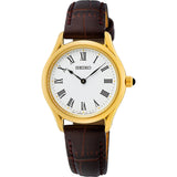 Seiko Classic White Dial Brown Leather Strap Women Watch SWR072P1P