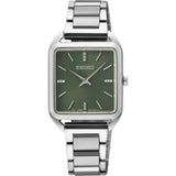 Seiko Classic Green Dial Silver Stainless Steel Strap Women Watch SWR075P1P