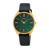 Seiko Classic Green Dial Black Leather Strap Women Watch SWR080P1P