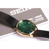 Seiko Classic Green Dial Black Leather Strap Women Watch SWR080P1P