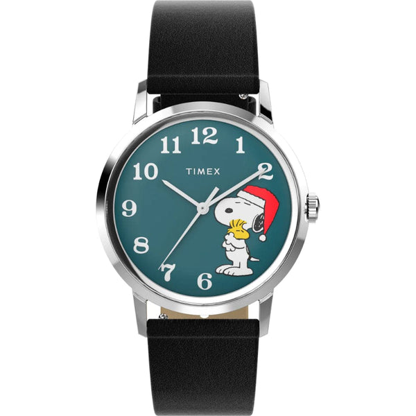 Timex Marlin Snoopy Black Leather Strap Unisex Watch TW2V63200