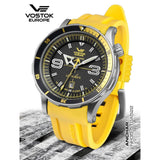 Vostok Europe Anchar Automatic Yellow Silicone & Silver Stainless Steel Strap Men's Watch NH35-510A522-BS