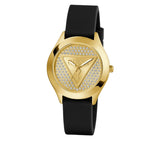 GUESS ANALOG GOLD DIAL BLACK STRAP LADIES WATCH GW0745L5